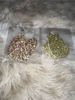 Set of 2 Glitter Teardrop Dangle Earrings Gold Multi Color Sparkle OS